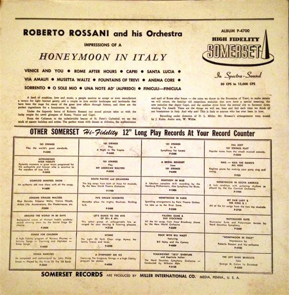 Roberto Rossani And His Orchestra - Honeymoon In Italy | Somerset (P-4700) - 2 Roberto Rossani And His Orchestra - Honeymoon In Italy | Somerset (P-4700) - 2