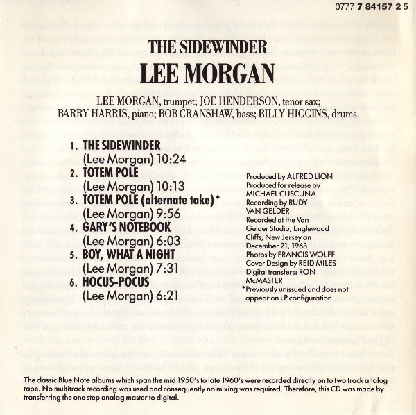 Lee Morgan - The Sidewinder | Blue Note (0777 7 84157 2 5) - 4