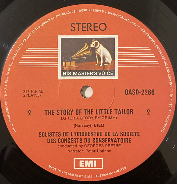 Peter Ustinov , Jean De Brunhoff , Francis Poulenc / Gebrüder Grimm , Tibor Harsanyi , Orchestre De La Société Des Concerts Du Conservatoire , Georges Prêtre - Tells The Stories Of Babar The Elephant and The Little Tailor | His Master's Voice (OASD 2286) - 4