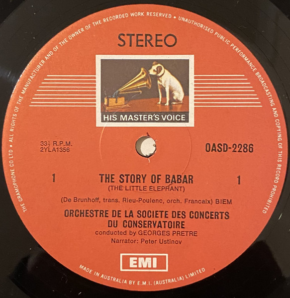 Peter Ustinov , Jean De Brunhoff , Francis Poulenc / Gebrüder Grimm , Tibor Harsanyi , Orchestre De La Société Des Concerts Du Conservatoire , Georges Prêtre - Tells The Stories Of Babar The Elephant and The Little Tailor | His Master's Voice (OASD 2286) - 3