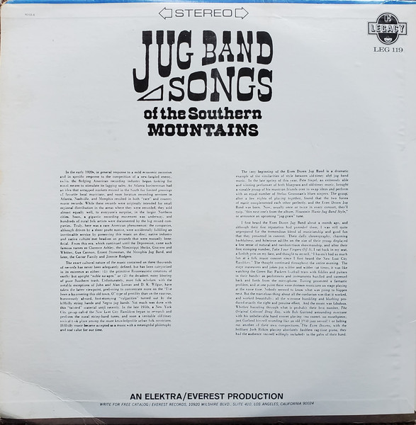 The Even Dozen Jug Band - Jug Band Songs Of The Southern Mountains | Elektra Legacy Everest (LEG-119) - 2