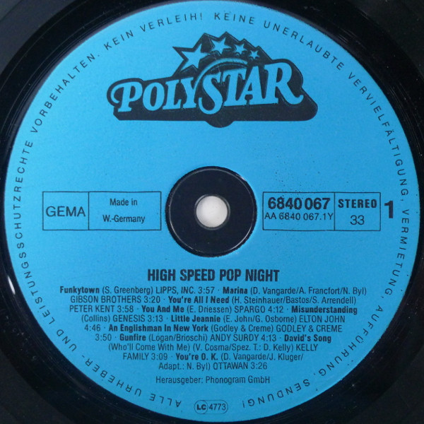 Various - High Speed Pop Night | Polystar (6840 067) - 3