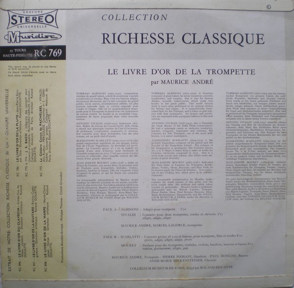 Maurice André - Le Livre D'Or De La Trompette | Musidisc (30 RC 769) - 2