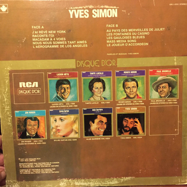 Yves Simon - Disque D'Or | RCA (KNL 1-0224) - 2