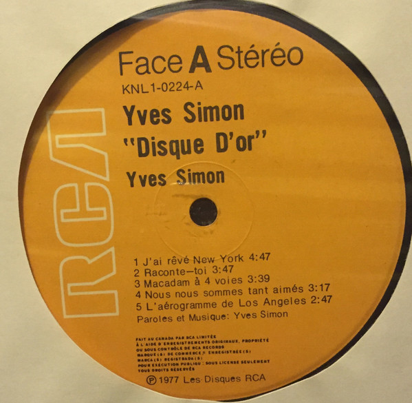 Yves Simon - Disque D'Or | RCA (KNL 1-0224) - 3