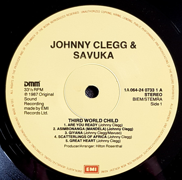 Johnny Clegg & Savuka - Third World Child | EMI (1A 064-24 0733 1) - 4