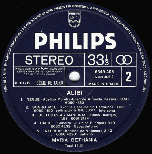 Maria Bethânia - Álibi | Philips (6349 405) - 4