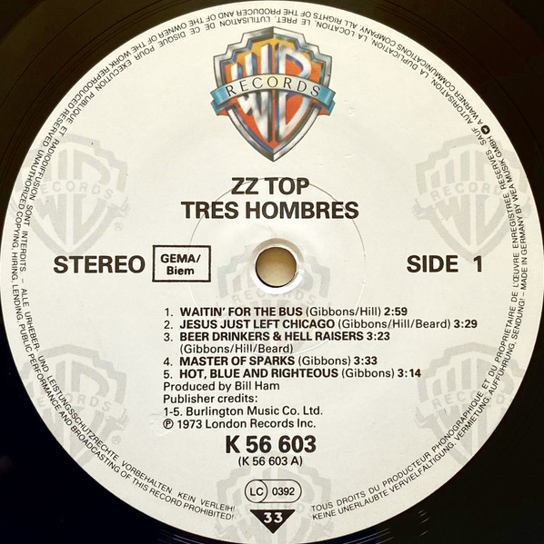 ZZ Top - Tres Hombres | Warner Bros. Records (WB 56 603) - 2