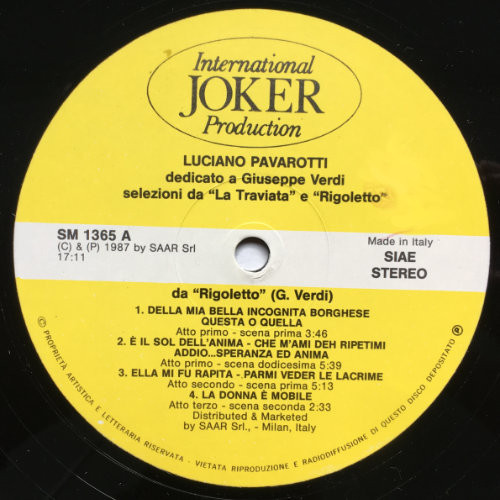 Luciano Pavarotti - Dedicato A Giuseppe Verdi | International Joker Production (SM 1365) - 3