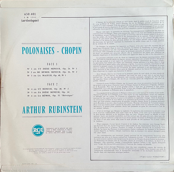 Frédéric Chopin – Arthur Rubinstein - Polonaises | RCA (630.401) - 2