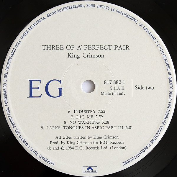 King Crimson - Three Of A Perfect Pair | EG (817 882-1) - 4 King Crimson - Three Of A Perfect Pair | EG (817 882-1) - 4