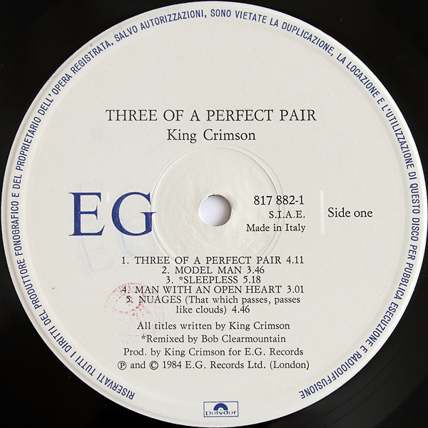 King Crimson - Three Of A Perfect Pair | EG (817 882-1) - 3 King Crimson - Three Of A Perfect Pair | EG (817 882-1) - 3