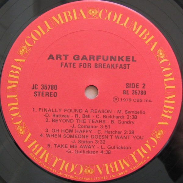 Art Garfunkel - Fate For Breakfast | Columbia (JC 35780) - 4