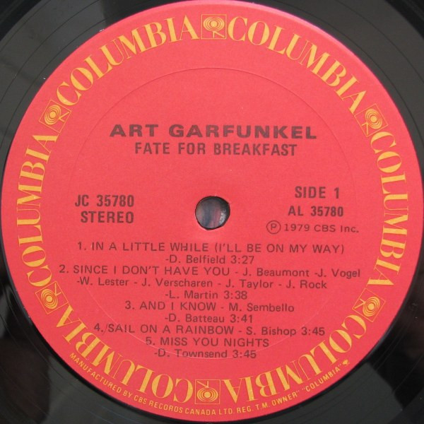 Art Garfunkel - Fate For Breakfast | Columbia (JC 35780) - 3