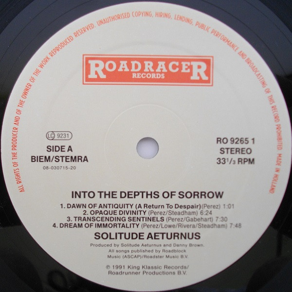 Solitude Aeturnus - Into The Depths Of Sorrow | Roadracer Records (RO 9265-1) - 3