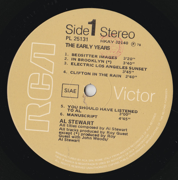 Al Stewart - The Early Years | RCA Victor (PL 25131) - 3