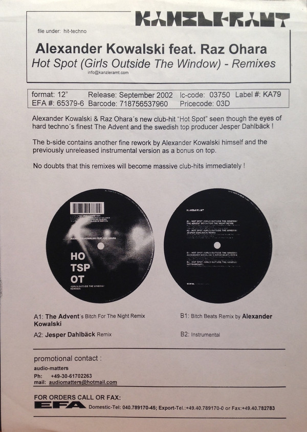 Alexander Kowalski - Hot Spot (Girls Outside The Window) (Remixes) | Kanzleramt (KA 79)