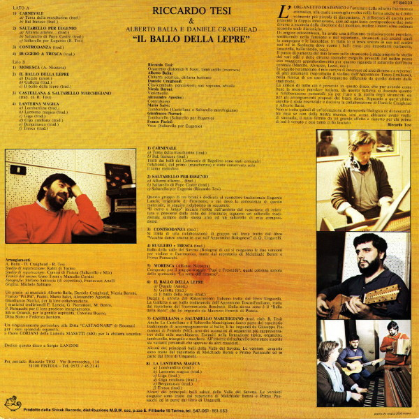 Riccardo Tesi , Alberto Balia E Daniele Craighead - Il Ballo Della Lepre | Shirak (RT 84033) - 2
