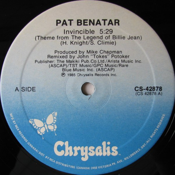 Pat Benatar - Invincible (Theme From The Legend Of Billie Jean) (Extended Remix) | Chrysalis (CS-42878) - 3