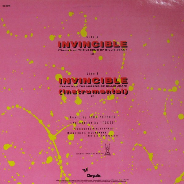 Pat Benatar - Invincible (Theme From The Legend Of Billie Jean) (Extended Remix) | Chrysalis (CS-42878) - 2