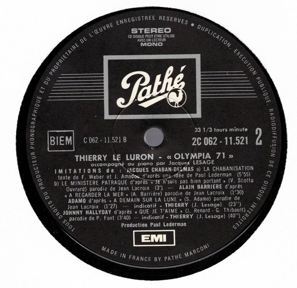 Thierry Le Luron - Olympia 71 | Pathé (2 C 062 - 11521) - 4 Thierry Le Luron - Olympia 71 | Pathé (2 C 062 - 11521) - 4