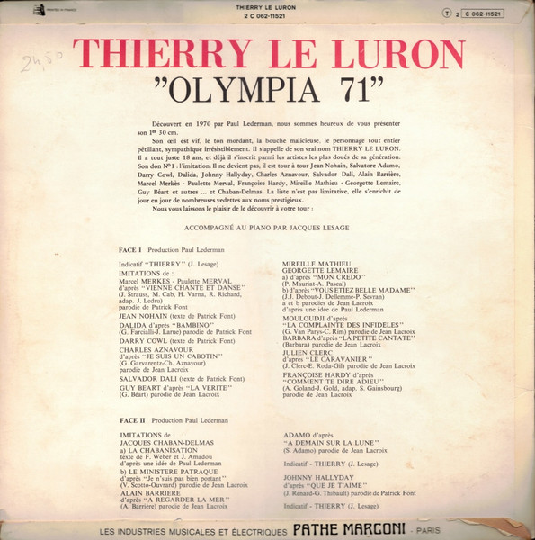 Thierry Le Luron - Olympia 71 | Pathé (2 C 062 - 11521) - 2 Thierry Le Luron - Olympia 71 | Pathé (2 C 062 - 11521) - 2