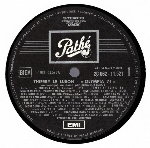Thierry Le Luron - Olympia 71 | Pathé (2 C 062 - 11521) - 3 Thierry Le Luron - Olympia 71 | Pathé (2 C 062 - 11521) - 3