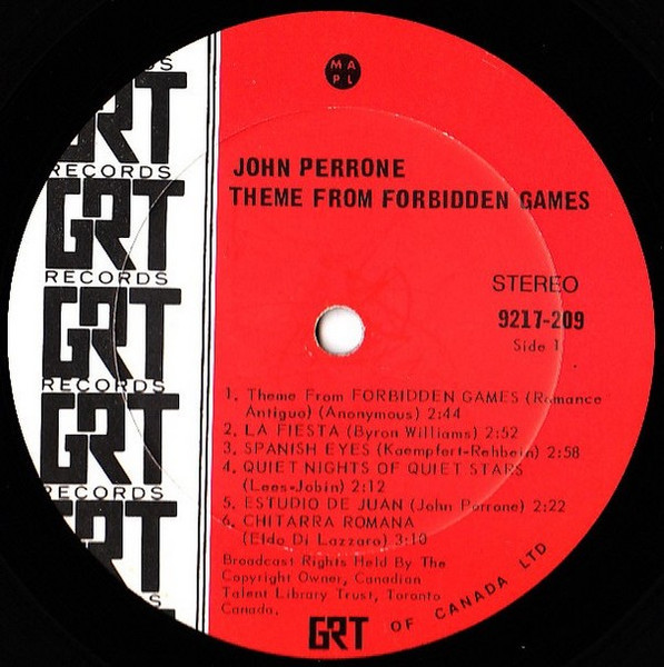 John Perrone - Theme From Forbidden Games [Vinyl] | GRT (9217-209) - 3