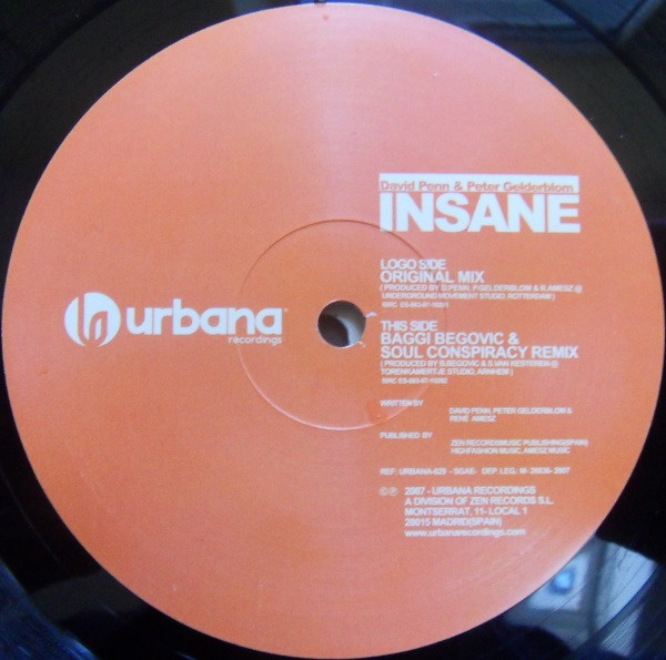 David Penn & Peter Gelderblom - Insane | Urbana Recordings (URBANA 029) - main
