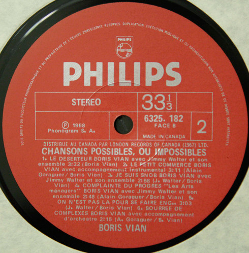 Boris Vian - Chansons Possibles, Ou Impossibles | Philips (6325. 182) - 4 Boris Vian - Chansons Possibles, Ou Impossibles | Philips (6325. 182) - 4