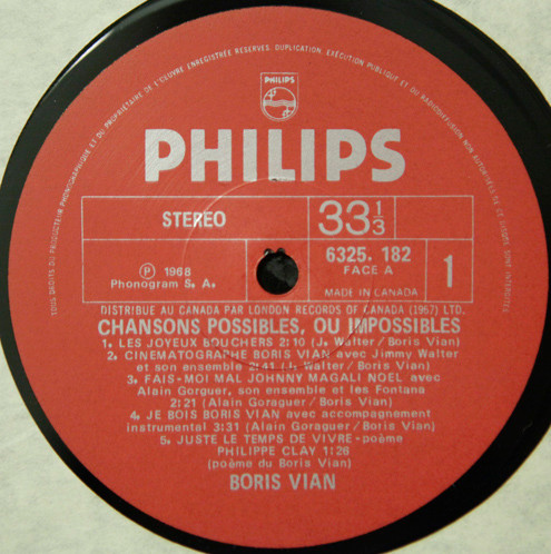 Boris Vian - Chansons Possibles, Ou Impossibles | Philips (6325. 182) - 3 Boris Vian - Chansons Possibles, Ou Impossibles | Philips (6325. 182) - 3