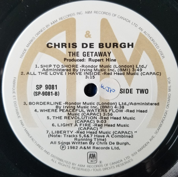 Chris de Burgh - The Getaway | A&M Records (SP 9081) - 4 Chris de Burgh - The Getaway | A&M Records (SP 9081) - 4