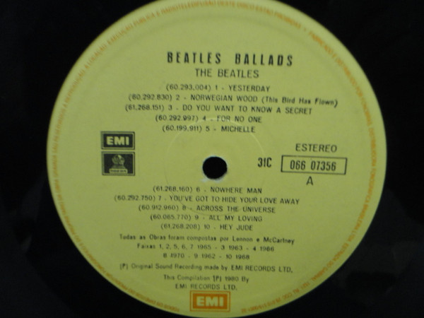 The Beatles - The Beatles Ballads - 20 Original Tracks | Odeon (31C 066 07356) - 4 The Beatles - The Beatles Ballads - 20 Original Tracks | Odeon (31C 066 07356) - 4