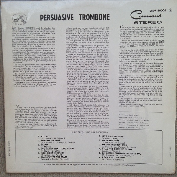 Urbie Green And His Orchestra - The Persuasive Trombone Of Urbie Green | Command (CSDF 80006) - 2 Urbie Green And His Orchestra - The Persuasive Trombone Of Urbie Green | Command (CSDF 80006) - 2