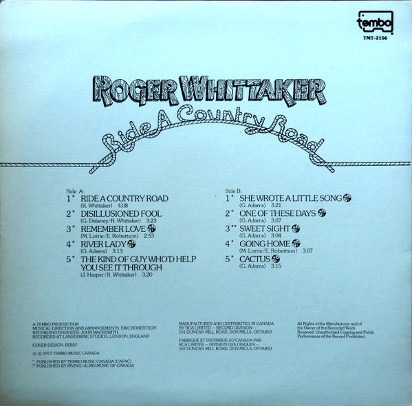 Roger Whittaker - Ride A Country Road | tembo (TMT-2156) - 2 Roger Whittaker - Ride A Country Road | tembo (TMT-2156) - 2
