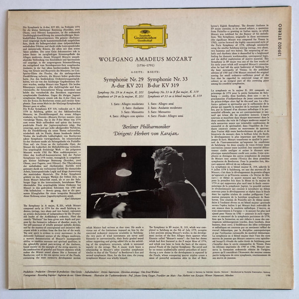 Wolfgang Amadeus Mozart • Herbert Von Karajan / Berliner Philharmoniker - Symphonien Nr.29 KV 201 • Nr.33 KV 319 | Deutsche Grammophon (139 002 SLPM) - 2