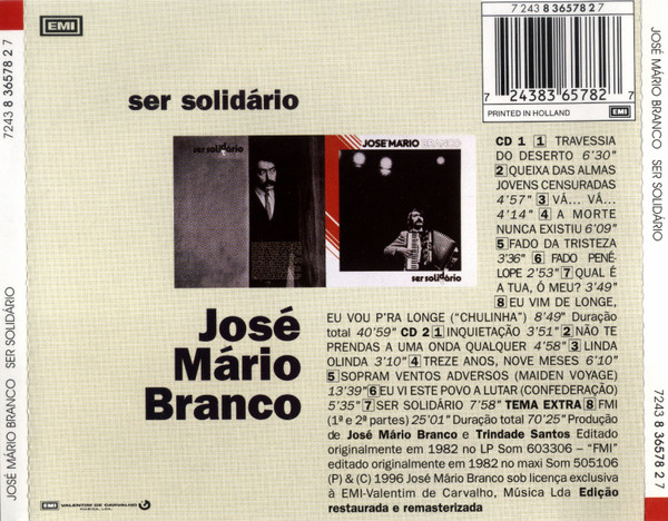 José Mário Branco - Ser Solidário | EMI (7243 8 36578 2 7) - 2
