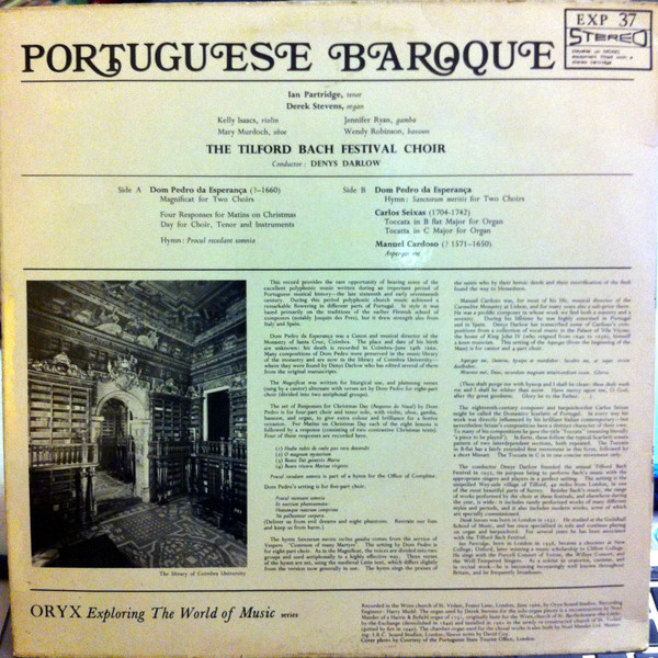 Ian Partridge , Derek Stevens , The Tilford Choir And Orchestra Conductor : Denys Darlow - Portuguese Baroque | ORYX (EXP 37) - 2