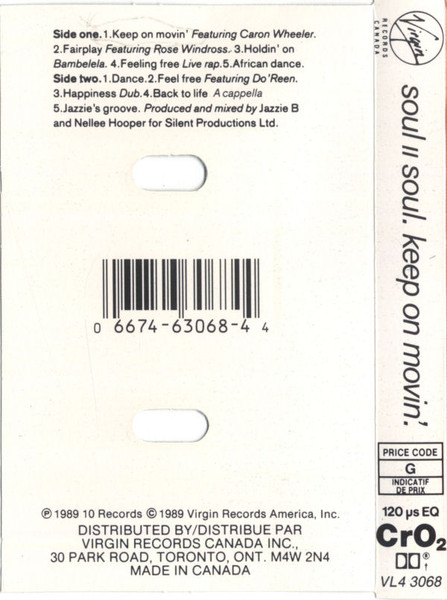 Soul II Soul - Keep On Movin' [Cassette] | Virgin (VL4 3068) - 2