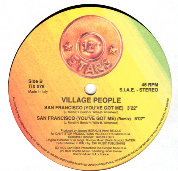Village People - San Francisco (You've Got Me) | 12 Inch Stars (TIX 076) - 3