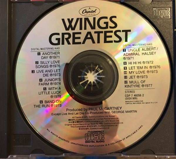 Wings - Wings Greatest | Capitol Records (CDP 7 46056 2) - 4 Wings - Wings Greatest | Capitol Records (CDP 7 46056 2) - 4