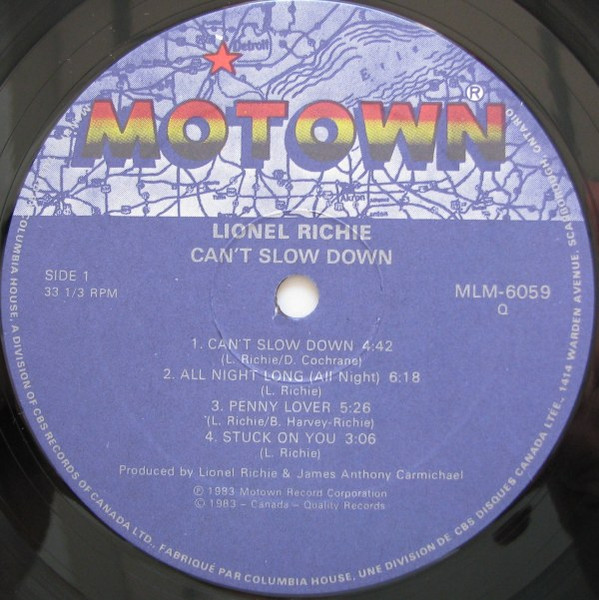 Lionel Richie - Can't Slow Down | Motown (MLM-6059) - 4
