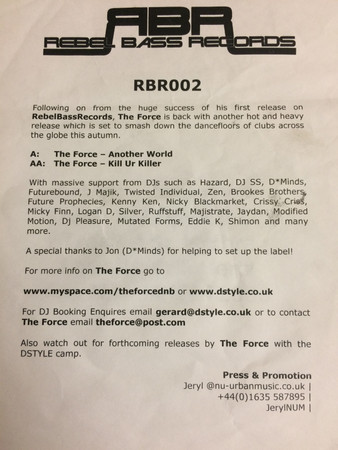 The Force - Another World / Kill Ur Killa | Rebel Bass Records (RBR002) - main