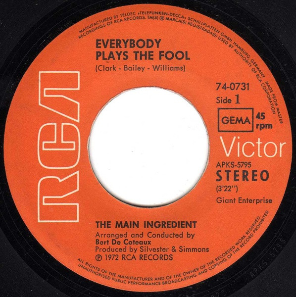 The Main Ingredient - Everybody Plays The Fool | RCA Victor (74-0731) - 2