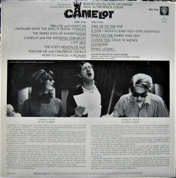 Lerner & Loewe / Vanessa Redgrave , Richard Harris - Camelot | Warner Bros. Records (BSK 3102) - 2 Lerner & Loewe / Vanessa Redgrave , Richard Harris - Camelot | Warner Bros. Records (BSK 3102) - 2