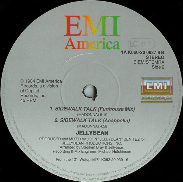 John "Jellybean" Benitez - Sidewalk Talk | EMI America (1A K060-20 0937 6) - 4 John "Jellybean" Benitez - Sidewalk Talk | EMI America (1A K060-20 0937 6) - 4