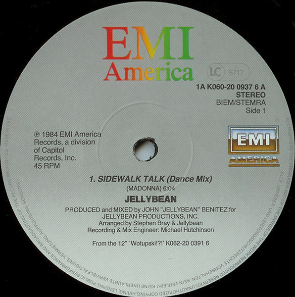 John "Jellybean" Benitez - Sidewalk Talk | EMI America (1A K060-20 0937 6) - 3 John "Jellybean" Benitez - Sidewalk Talk | EMI America (1A K060-20 0937 6) - 3