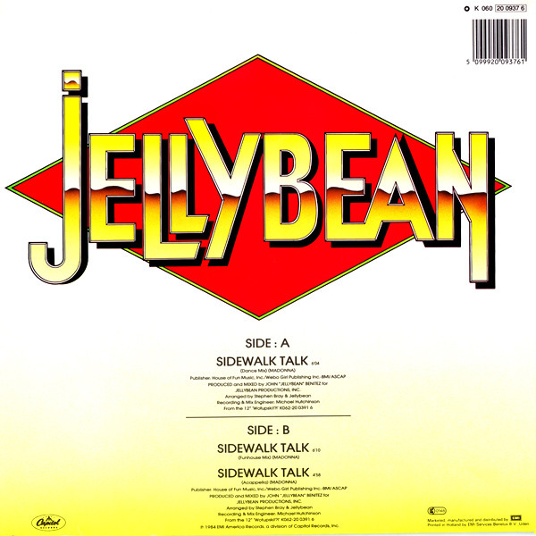 John "Jellybean" Benitez - Sidewalk Talk | EMI America (1A K060-20 0937 6) - 2 John "Jellybean" Benitez - Sidewalk Talk | EMI America (1A K060-20 0937 6) - 2