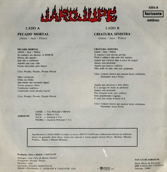 Jarojupe - Pecado Mortal / Criatura Sinistra | Horizonte (SHS-8) - 2