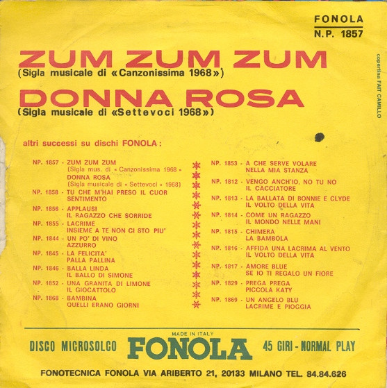 Monica E I Melody / Clem Sacco - Donna Rosa / Zum Zum Zum | Fonola (1857) - 2